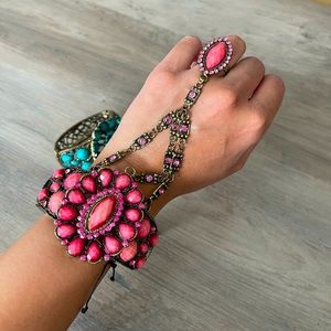 Amrita Singh bracelet ring set. Turquoise and pink